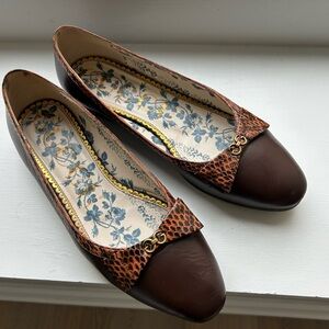 Gucci 'Yva' Leather Ballet Flats Snakeskin Bow 10